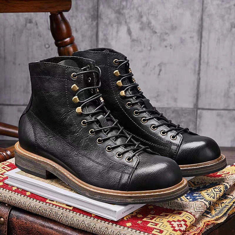 Leatherwork Boots - Botas masculinas artesanais britânicas de tamanho