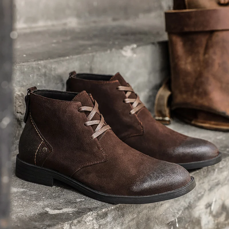Leatherwork Boots - Nova camurça de vaca botas de