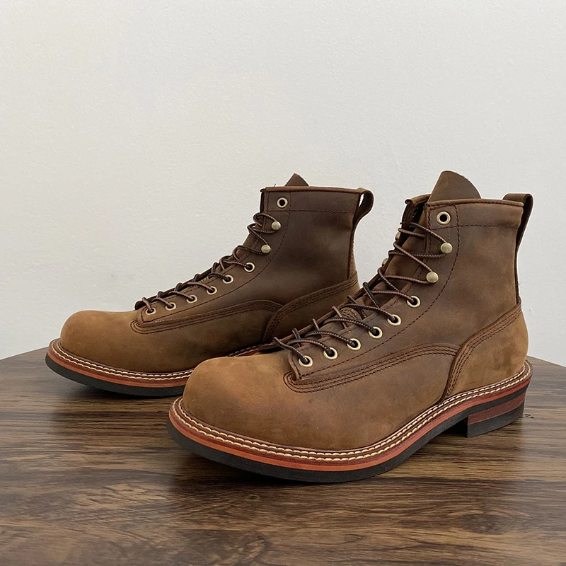 Leatherwork Boots - Botas de tornozelo masculinas britânicas vintage